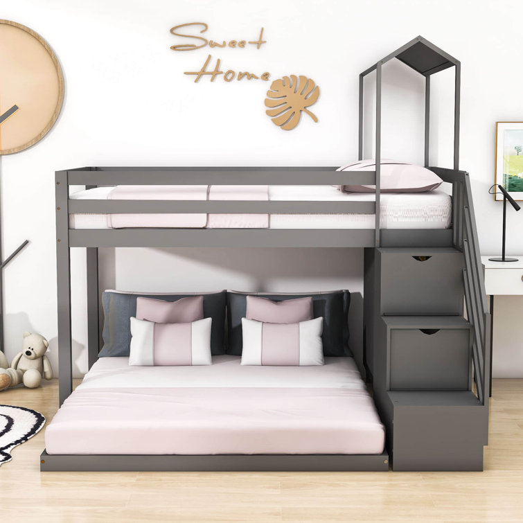 Harper Orchard Ballweg Twin Over Full LShaped Bunk Beds with Shelves